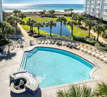 Spacious pool deck with plenty of chairs!