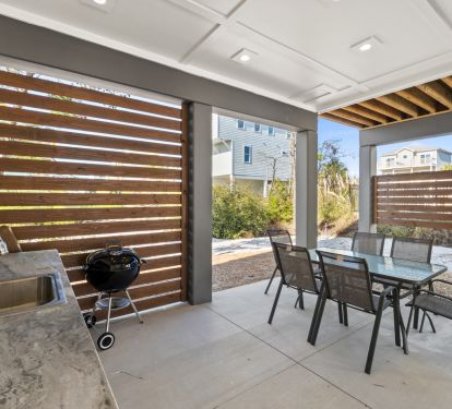 Outdoor Dining w/ Sink, Mini Fridge &amp; Wine/Bev Fridge, Grill and Dining Table
