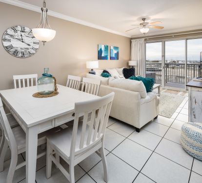 Enjoy the view from our Gulf front living room, dining area, and kitchen!