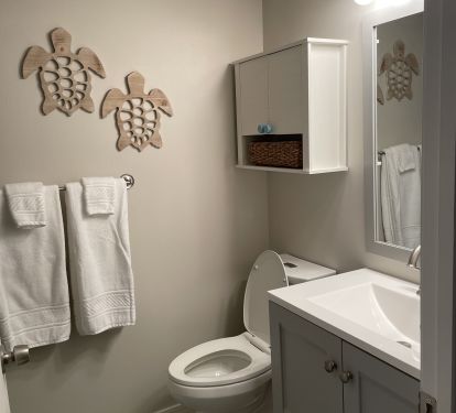 Attached master bath, walk-in shower, new toilet/vanity, plush towels