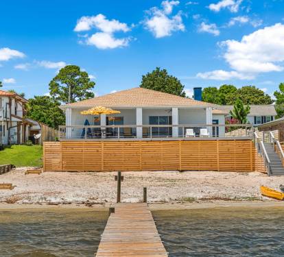 Back view from the long boat/fishing dock. Large beach to play/relax &amp; sunbath