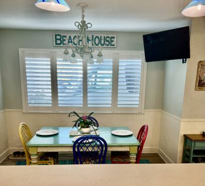 Get your beach vibe going in the kitchen each morning.  New smart tv.