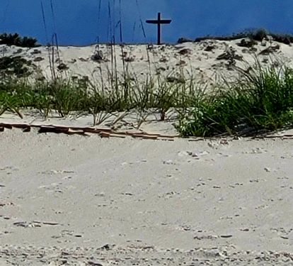 Walk west on Fort Morgan Beach, cross in background. Beautiful
