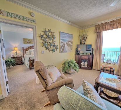 ANOTHER GREAT VIEW OF THE GREAT ROOM , MASTER BEDROOM AND BEAUTIFUL EMERALD GULF