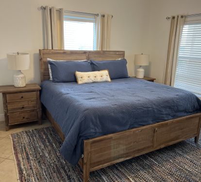 King guest bed w/bath.  All new mattresses and furniture.