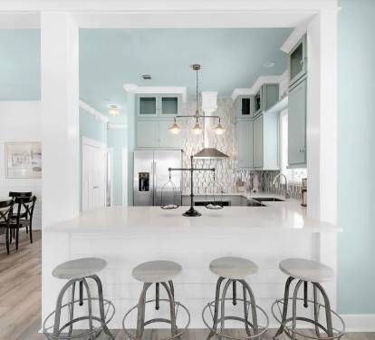 Seafoam-7 Breakfast bar makes quickie meals a snap.