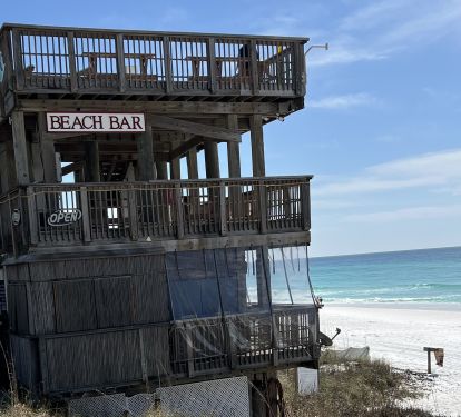 Food and drinks on the beach; skybridge from pool to beach tower 