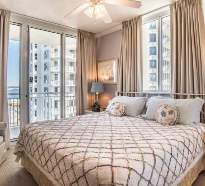King bed in the Guest Suite with views of the Sound.