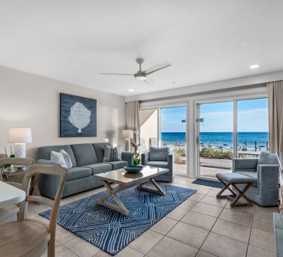 Seating for six with view of the beach