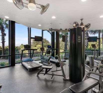 Need to break a sweat? Nice equipped fitness workout room with steam and sauna.