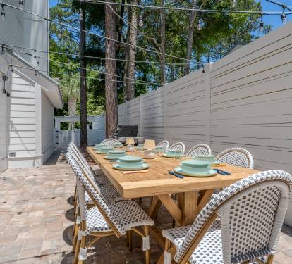 Dine alfresco under the lights. Just off the kitchen on the new patio