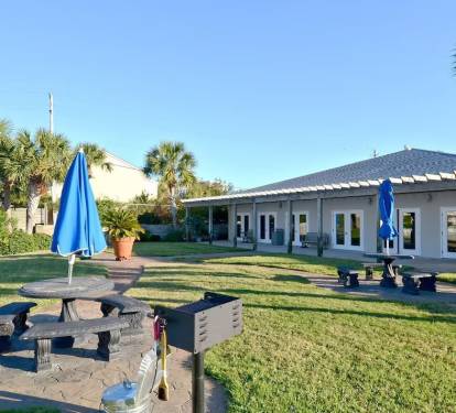 Charcoal BBQ Pits &amp; outdoor seating, next to Pool