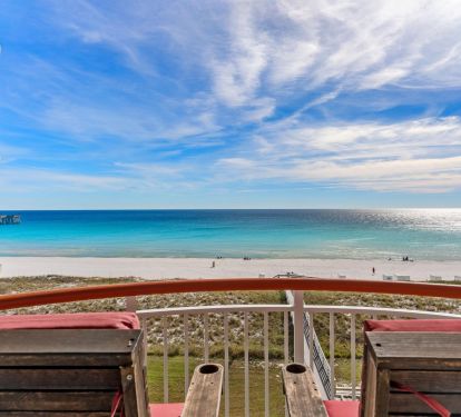 Drink your morning coffee on the large circular balcony overlooking the Gulf