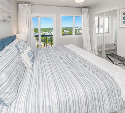 Master bedroom with King size bed and luxury linens.
