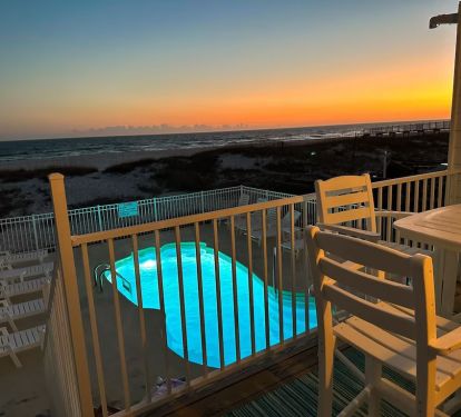Twilight on the first level private deck. 