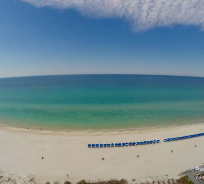View looking at the beach &amp; Gulf of Mexico from our oversized 719 sq wrap around balcony