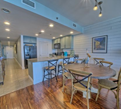 Hardwood flooring in dining / living area!