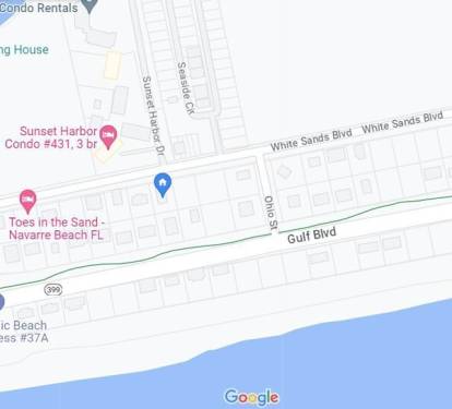 Blue dot in middle is our house, the two P ICONs are public beach parking