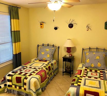 3rd bedroom has 2 twin beds, a 39 inch LED TV, a blue ray player,  &amp; bath
