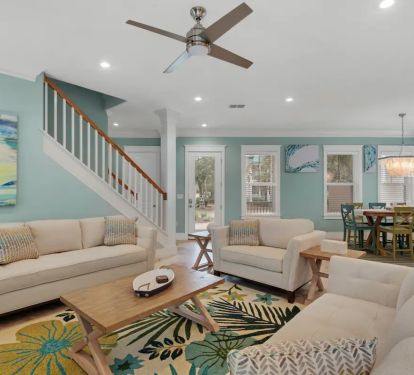 Shenanigans-5 Brand new designer-furnished, coastal chic style. 1st floor entrance with open kitchen offers enough elbow room for multiple families!