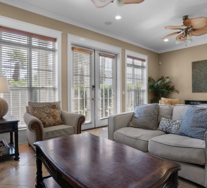 The living room is spacious and comfortable with room to spread out!