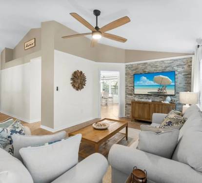 A spacious area where the entire group can comfortably sit and watch TV or engage in games.