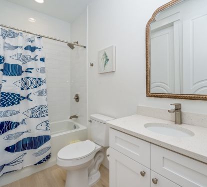 Family suite bathroom with tub/shower combo for bathing the kiddos!