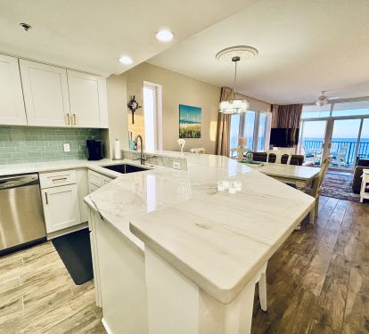 Kitchen, dining and living room view