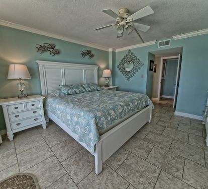 Master Bedroom with King bed and TV- what a view!