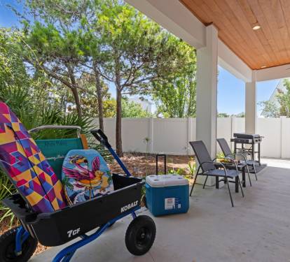 Patio Seating with Blackstone Grill and Beach Wagon