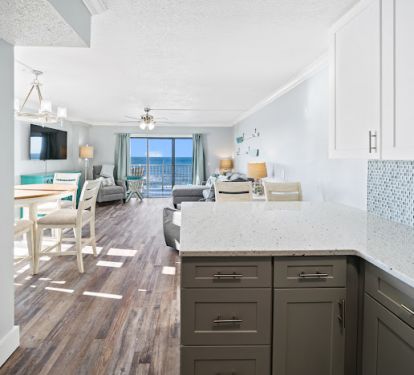Great views while preparing beach snacks in the open kitchen.