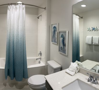 Guest Bath is conveniently located right across the hallway from the bunkbeds:)