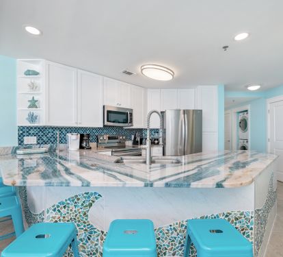 Soothing blue tones bring the ocean feel into our 3-bed, 3.5 bath condo