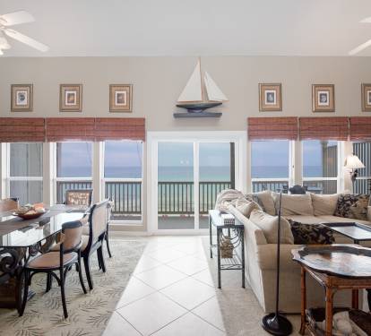 Tasty beachy decor, beautiful views and open living.