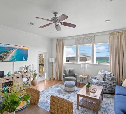 Stunning views, ample seating, and a Smart TV with cable are all available.