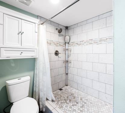 master bathroom with custom oversized shower