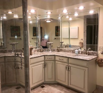 Master bathroom, with high-quality cabinets, granite counters, beveled mirrors