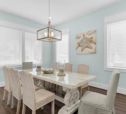 Breeze-9 Coastal casual dining area. Additional kitchen island seating, game table seating, and outdoor seating enable your large group to enjoy your meals together...rather than in shifts, lol.