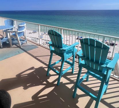 Pollywood Bar-height Captain Chairs on wrap around balcony with Gulf view