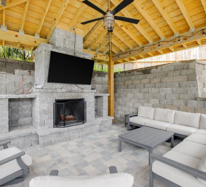 Beautiful poolside pavilion.  Watch the game or enjoy movie night with family.