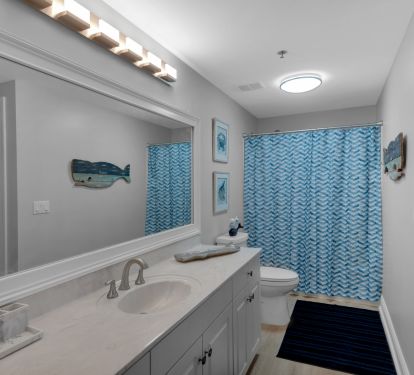 Guest bath room with tub shower combo