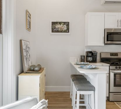Kitchen Island available to eat at- Paper plates and napkins supplied. 