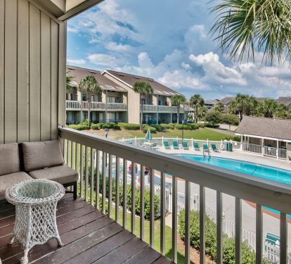 Deck overlooks pool
