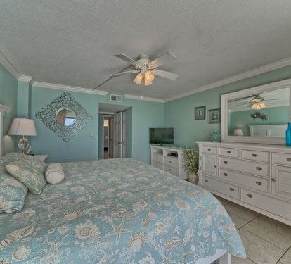 Master Bedroom with King bed and TV- what a view!