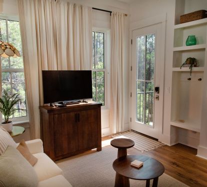 Private entry with storage for beach bags and jackets and views of the wetlands.
