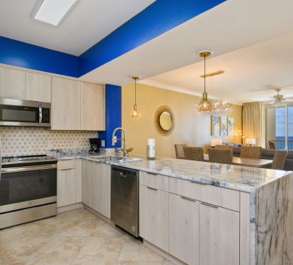 The remodeled kitchen is fully stocked and ready for the gourmet chef