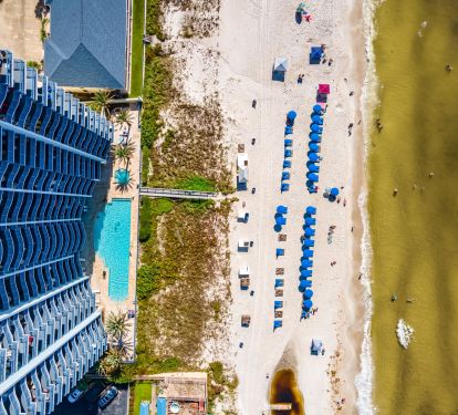 Drone bird's eye view of the beach front.