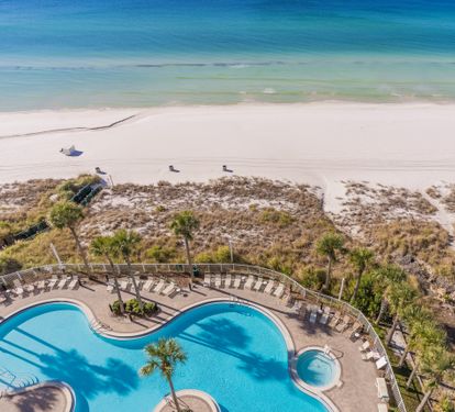 Balcony view of beachfront heated pool and gulf