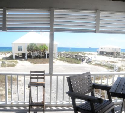 View outside the downstairs porch and deck
