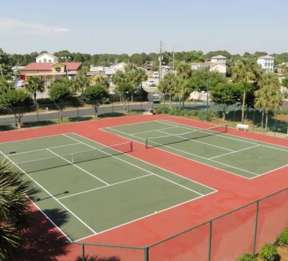 Two tennis courts available and Basketball goal is located in corner